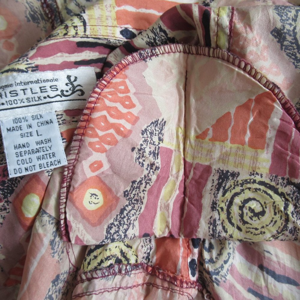 Men's WHISTLES Men's 100% Silk Shirt Sz Large Button Up Short Sleeve Multicolor - Picture 10 of 12